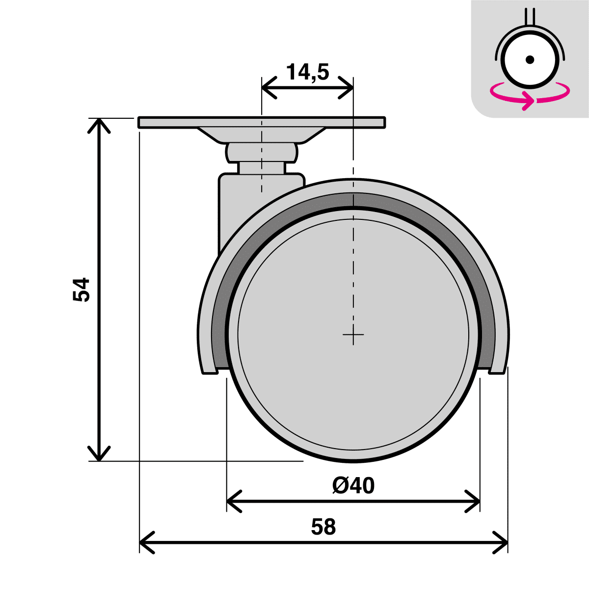 TWIN SWIVEL WHEEL DIAMETER 50 MMC