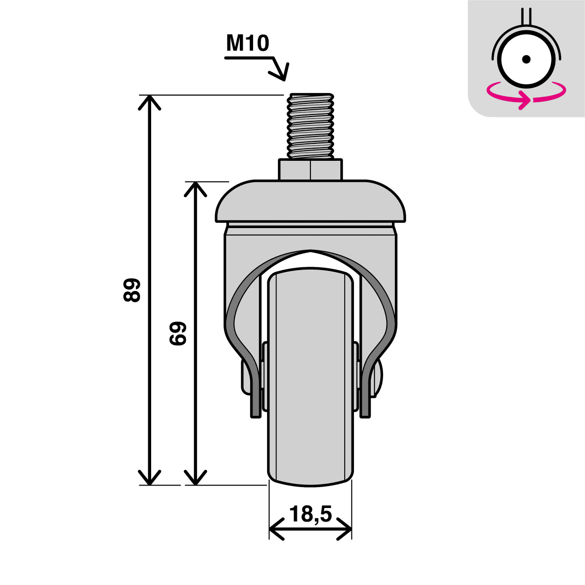 SWIVEL WHEEL WITH BRAKE DIAMETER 50 MM GALVANISED SUPPORT WITH THREADED PIN