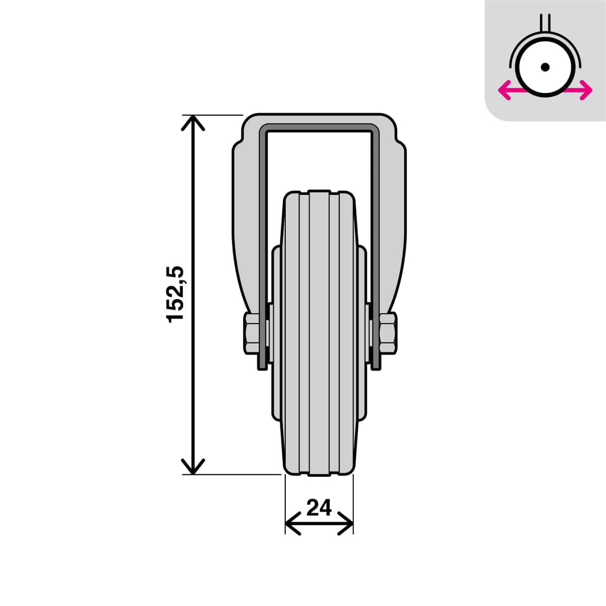 125MM DIAMETER FIXED RUBBER WHEEL WITH PLATE