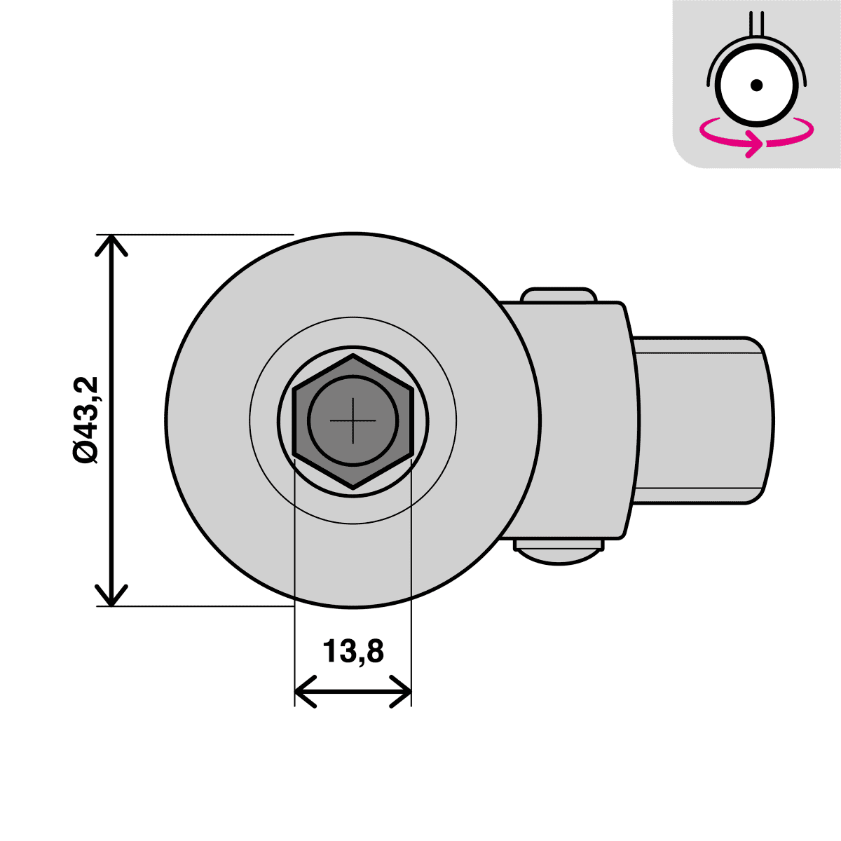 SWIVEL WHEEL DIAMETER 50 MM GALVANISED SUPPORT WITH THREADED PIN