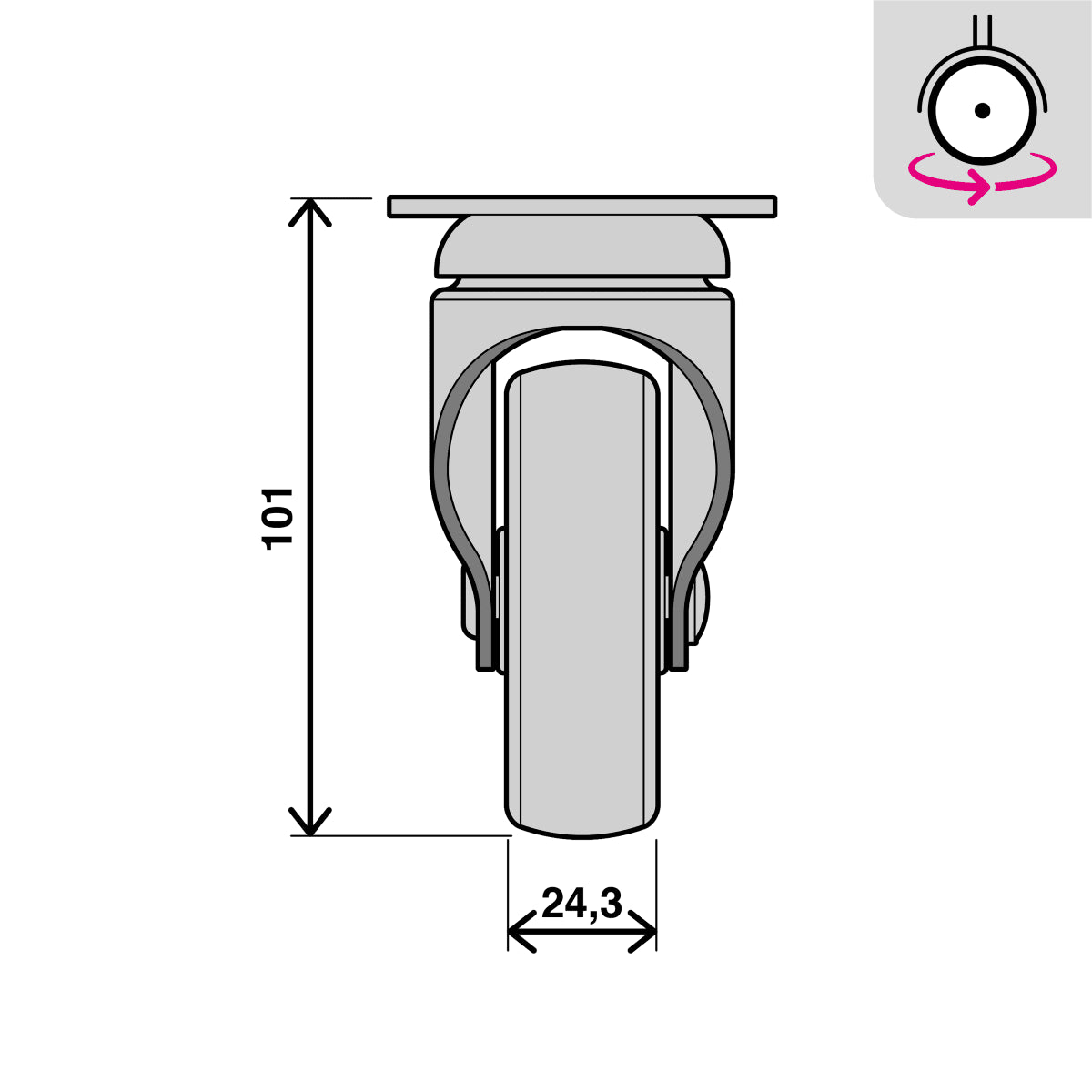 60MM DIAMETER LIGHT WHEEL WITH BRAKE WITH PLATE