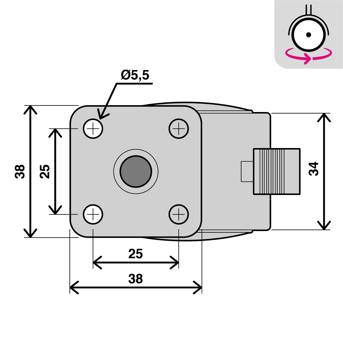 40 MM DIAMETER GREVOLE TWIN WHEEL WITH PLATE AND BRAKE