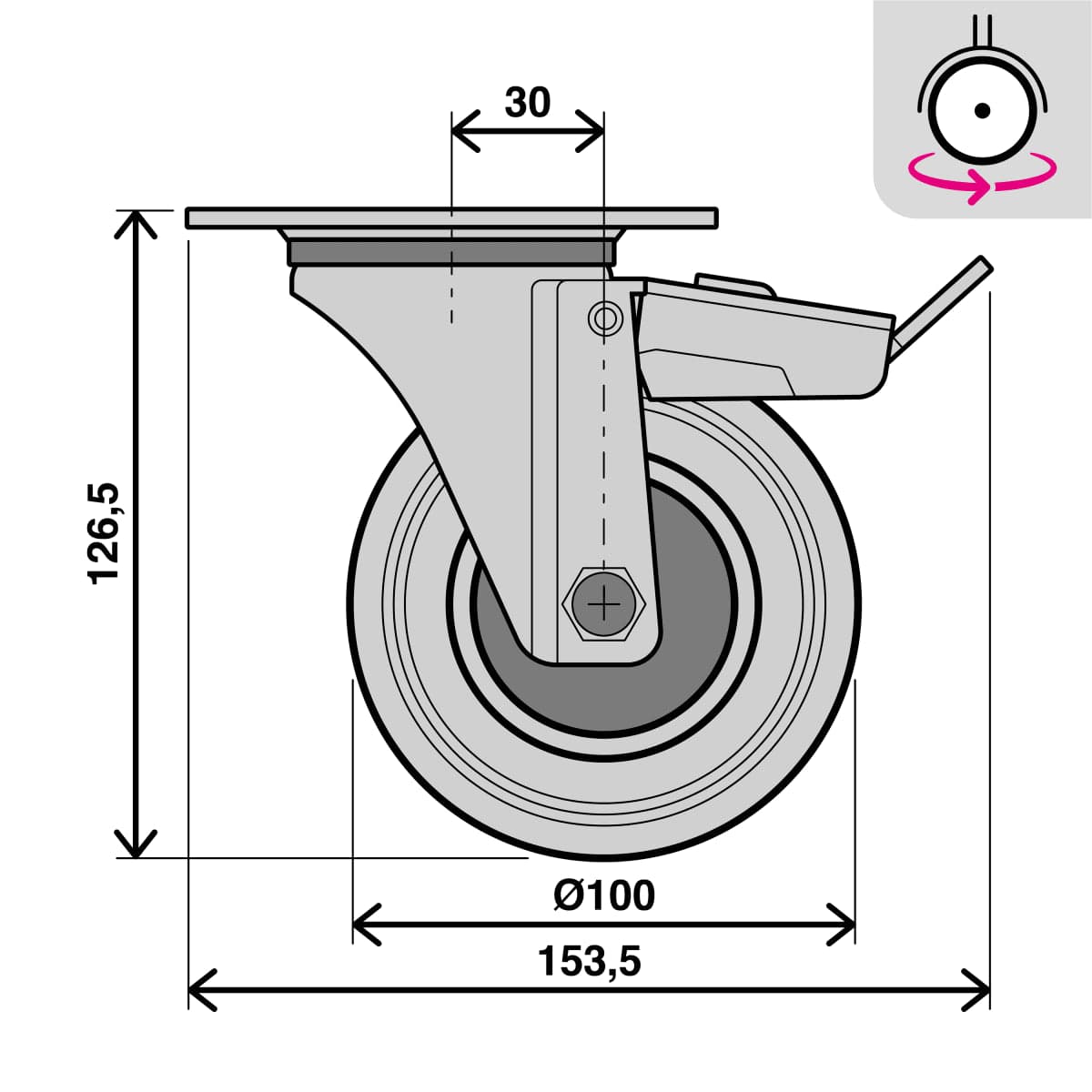 Bricocenter NON-SLIP WHEEL WITH BRAKE 100MM