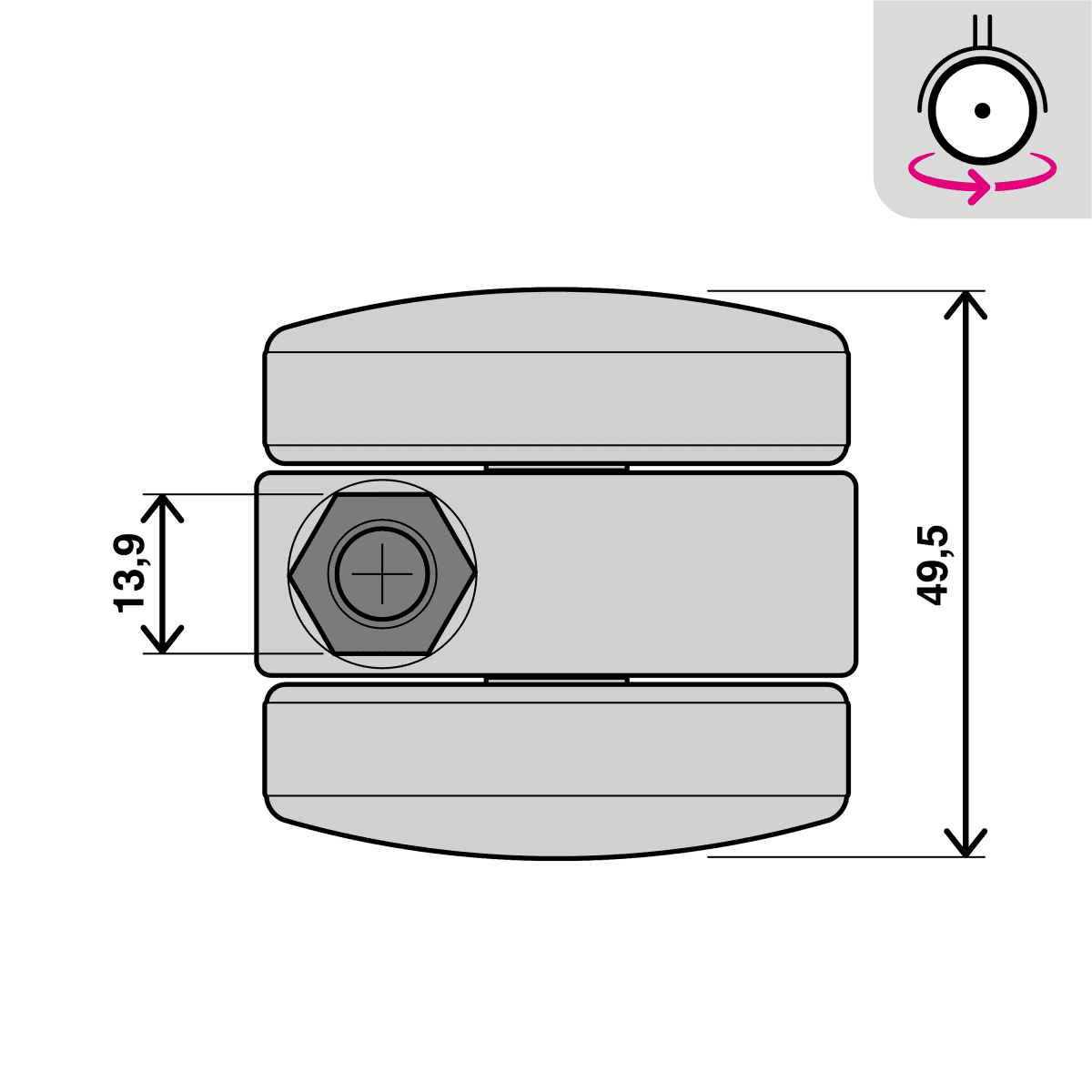 50 MM DIAMETER SWIVEL TWIN WHEEL WITH 10 MM THREADED STUD