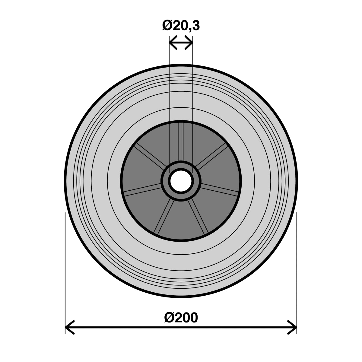 BLACK NYLON WHEEL DIAMETER 200MM LOAD 180KG