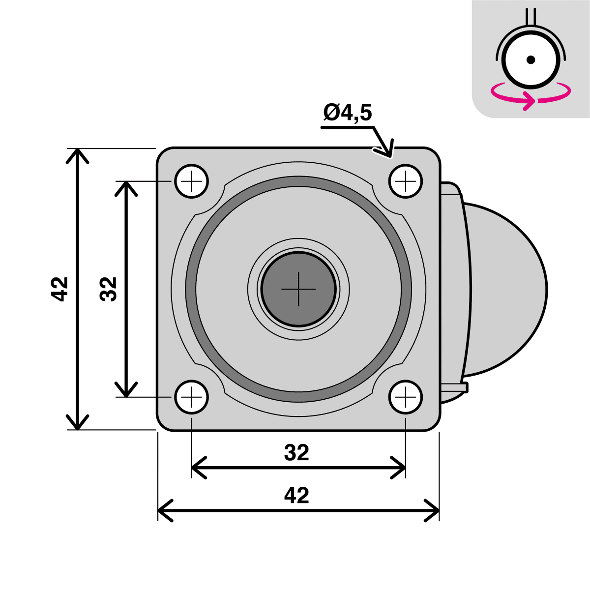 35 MM LIGHT TRANSPARENT WHEEL WITHOUT BRAKE WITH PLATE