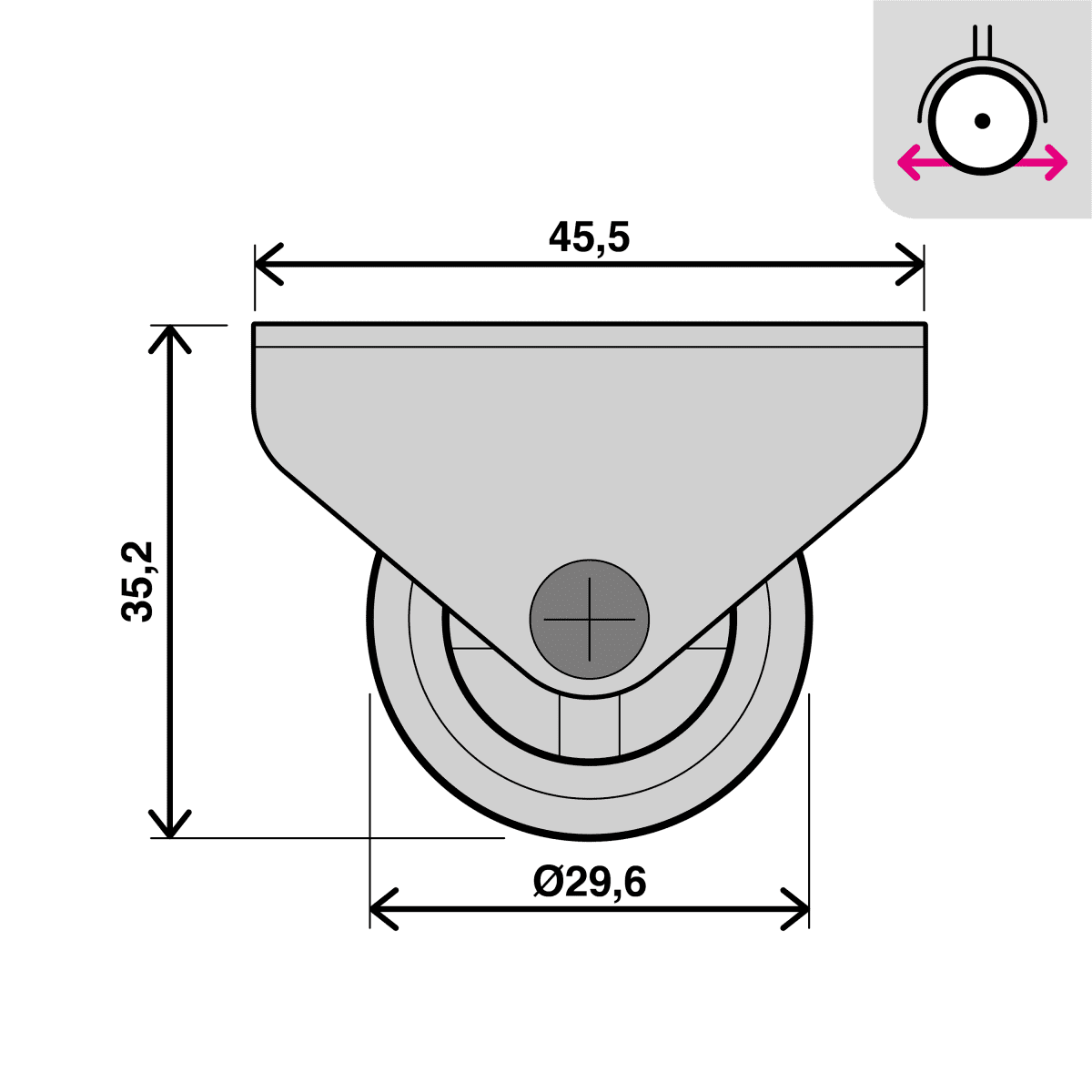 30 MM DIAMETER NYLON AND RUBBER WHEEL, FIXED SUPPORT