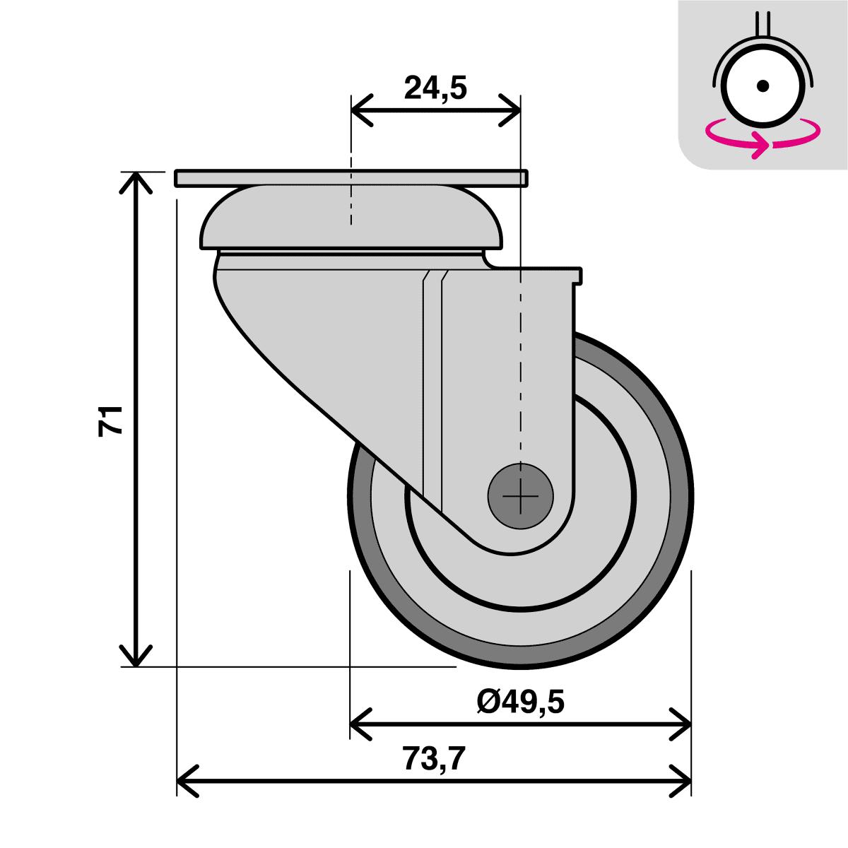 SWIVEL WHEEL DIAMETER 50 MM GALVANISED SUPPORT WITH PLATE