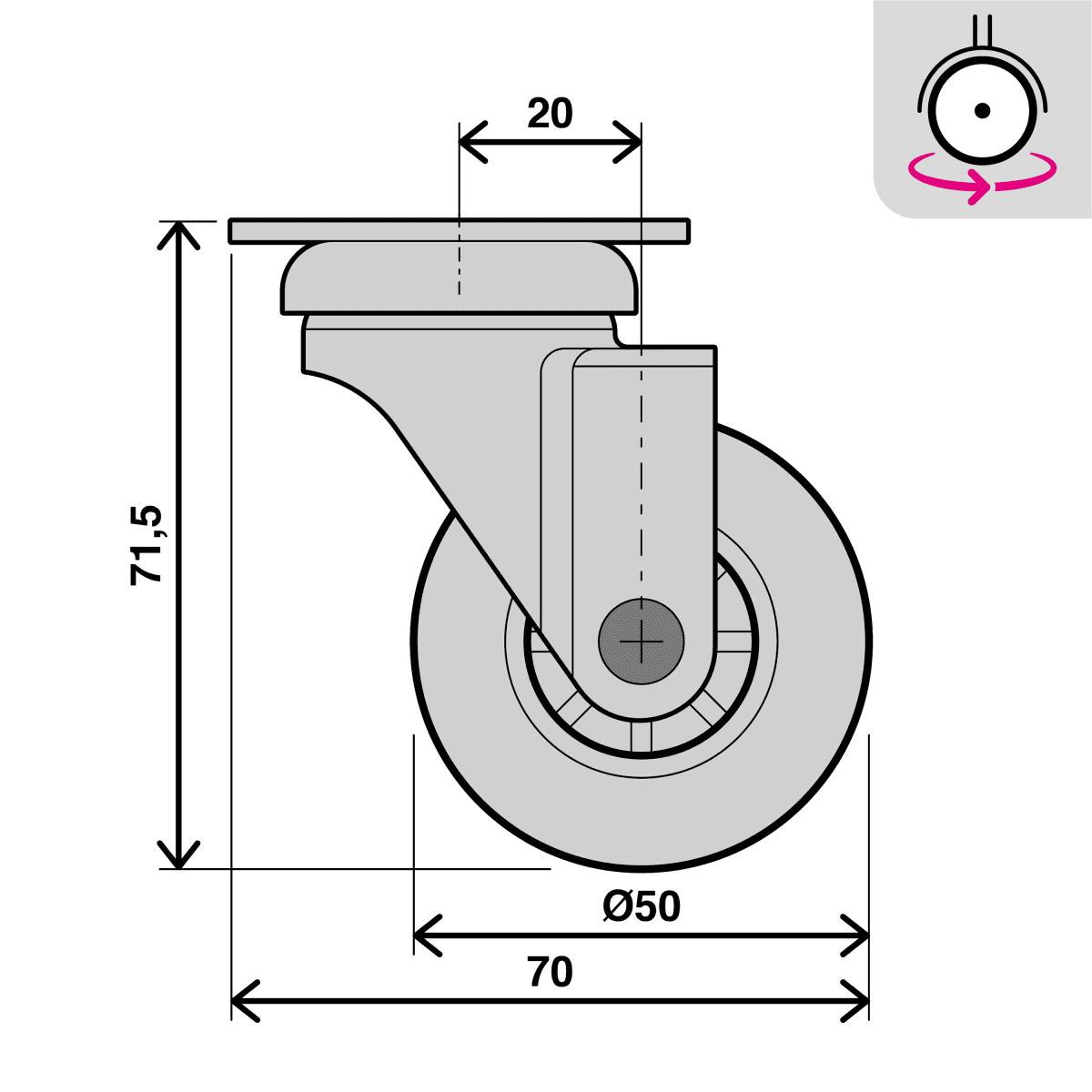 50 MM LIGHT TRANSPARENT WHEEL WITHOUT BRAKE WITH PLATE