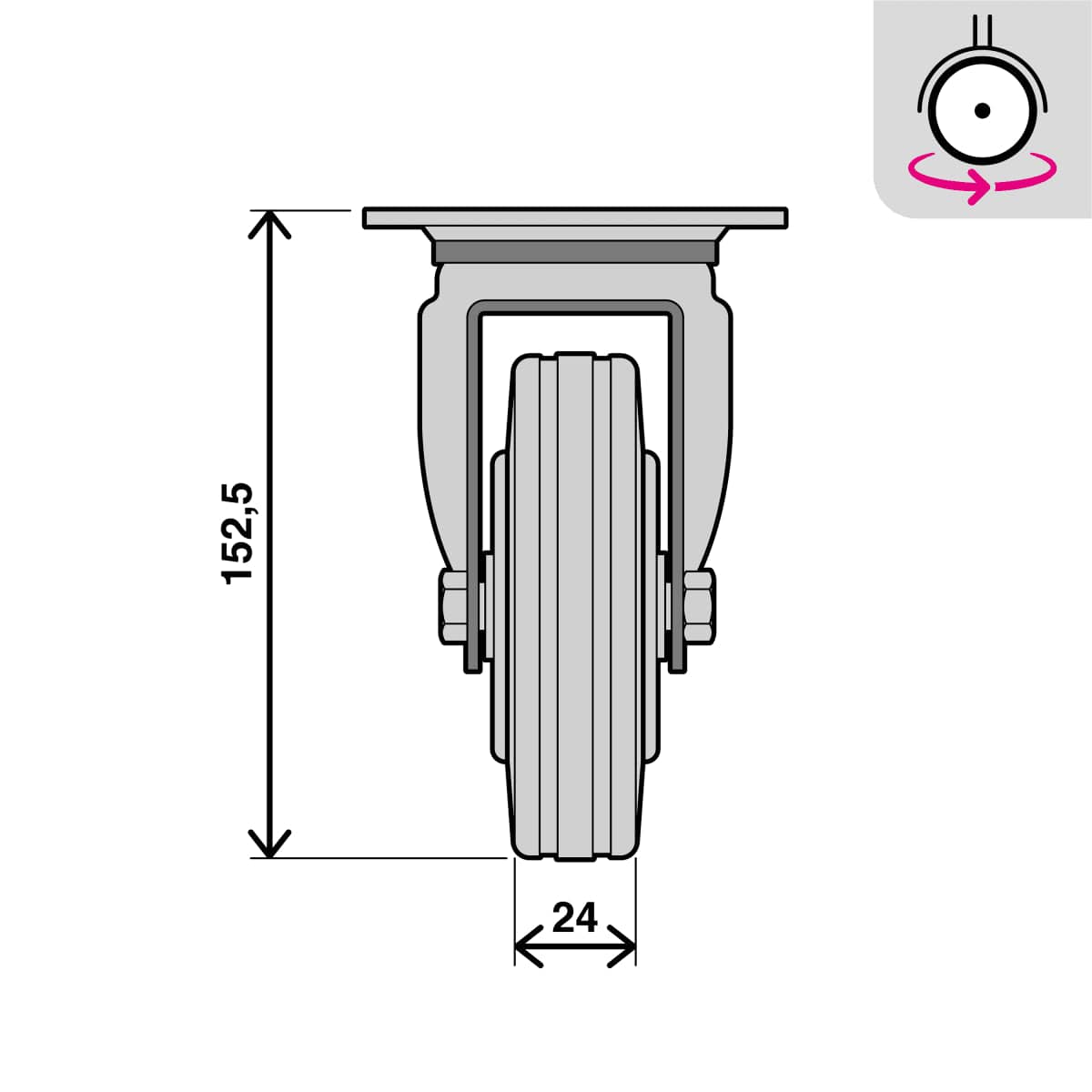 Bricocenter 125MM DIAMETER SWIVEL RUBBER WHEEL WITH PLATE