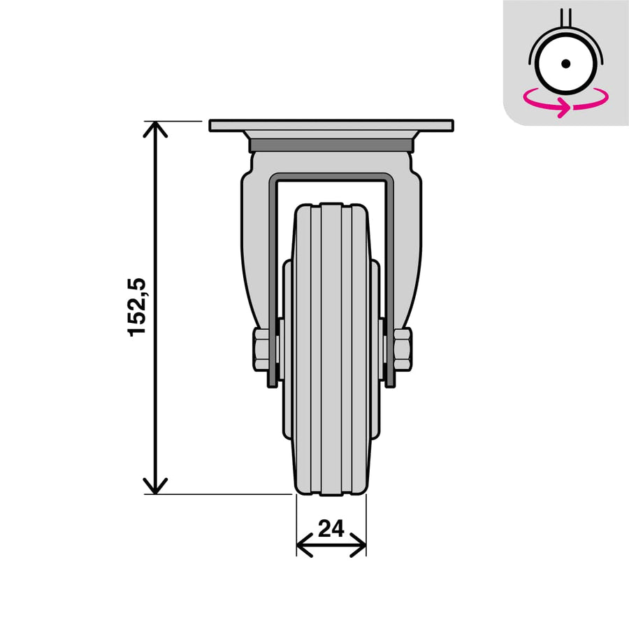 Bricocenter 125MM DIAMETER SWIVEL RUBBER WHEEL WITH PLATE