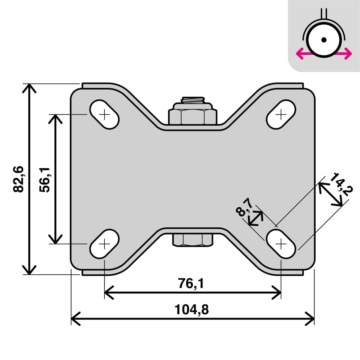 125MM DIAMETER FIXED RUBBER WHEEL WITH PLATE