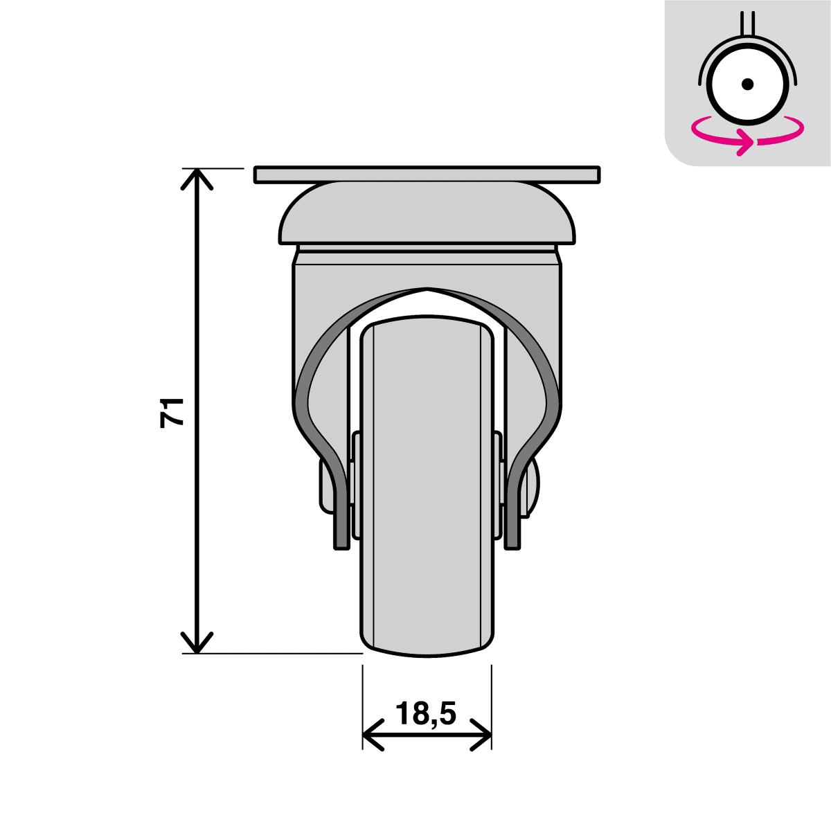 LIGHT WHEEL WITH BRAKE DIAMETER 50 MM WITH PLATE
