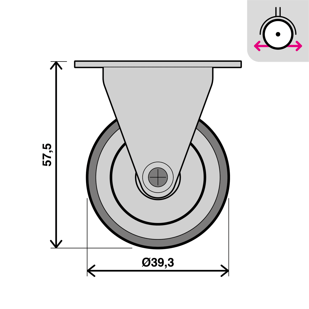 40 MM DIAMETER NYLON AND RUBBER WHEEL. S