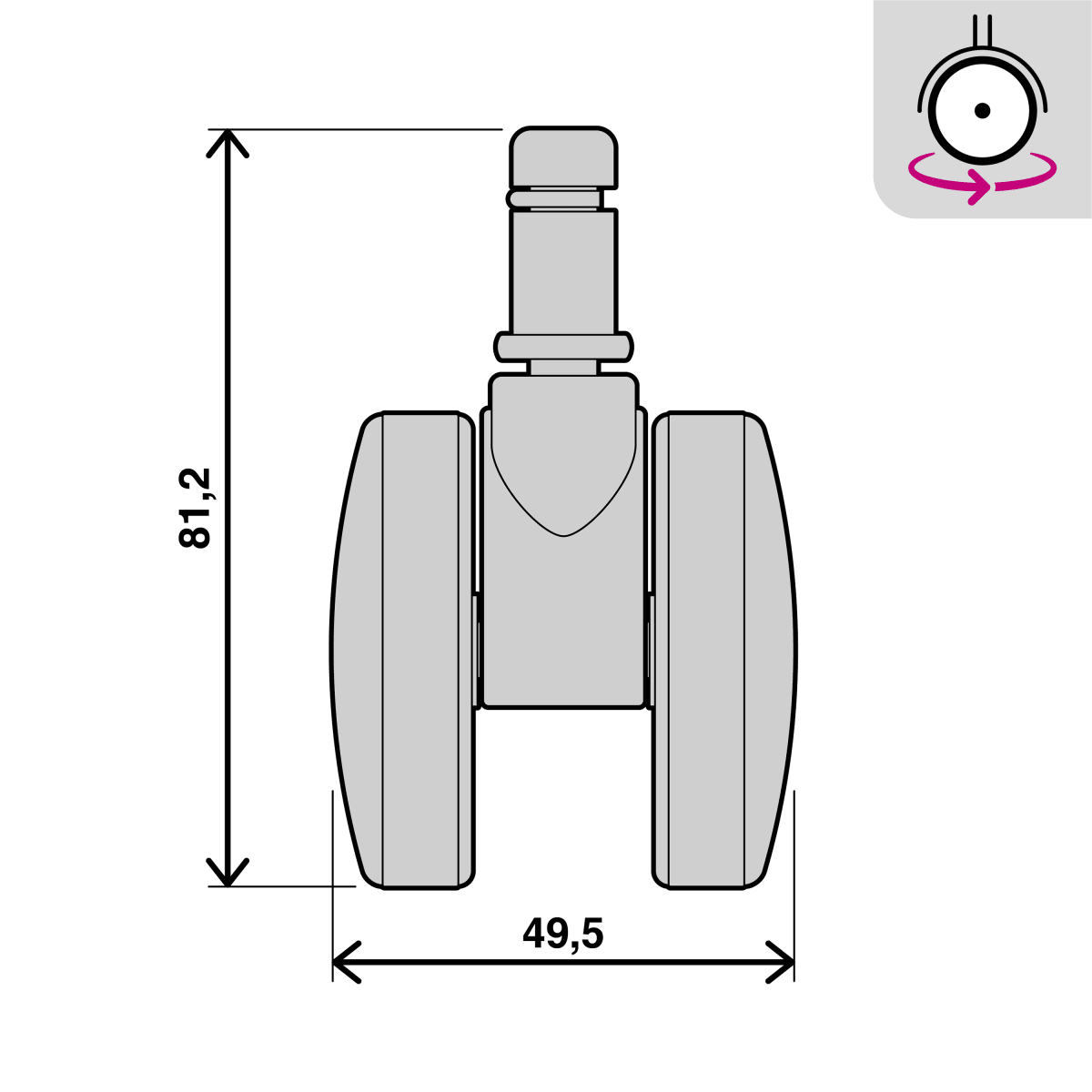 50 MM DIAMETER SWIVEL TWIN WHEEL WITH 10 MM SMOOTH AXLE