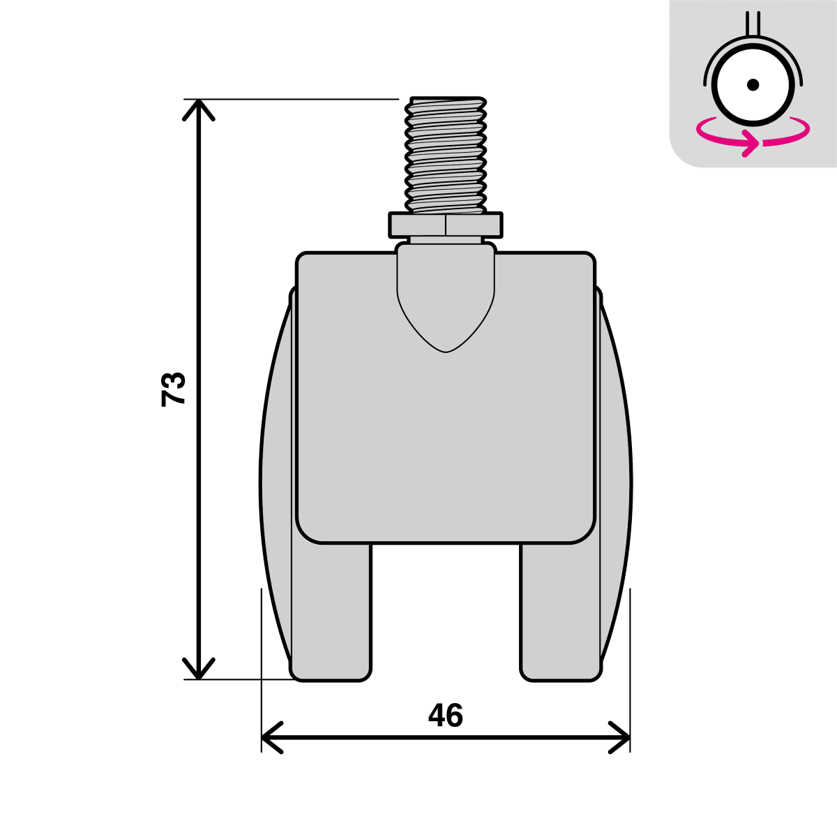 50 MM DIAMETER SWIVEL TWIN WHEEL WITH THREADED PIN
