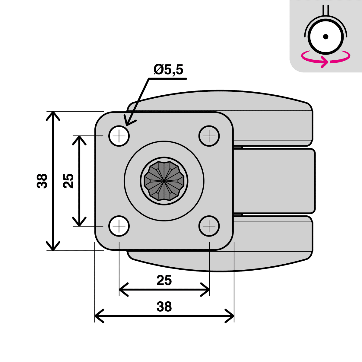 50 MM DIAMETER SWIVEL TWIN WHEEL WITH PLATE