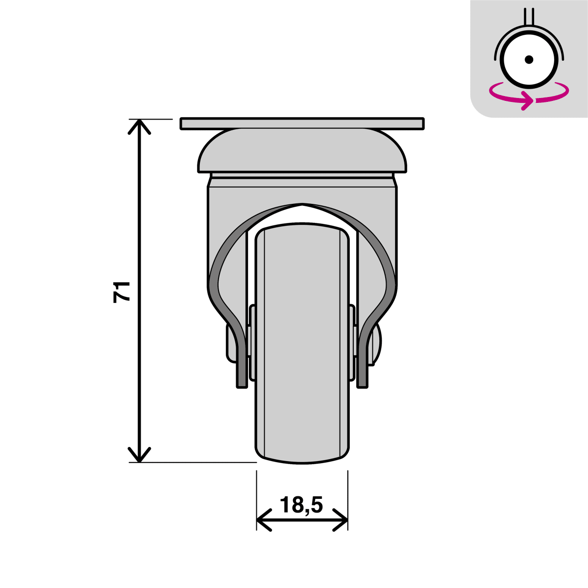 SWIVEL WHEEL DIAMETER 50 MM GALVANISED SUPPORT WITH PLATE