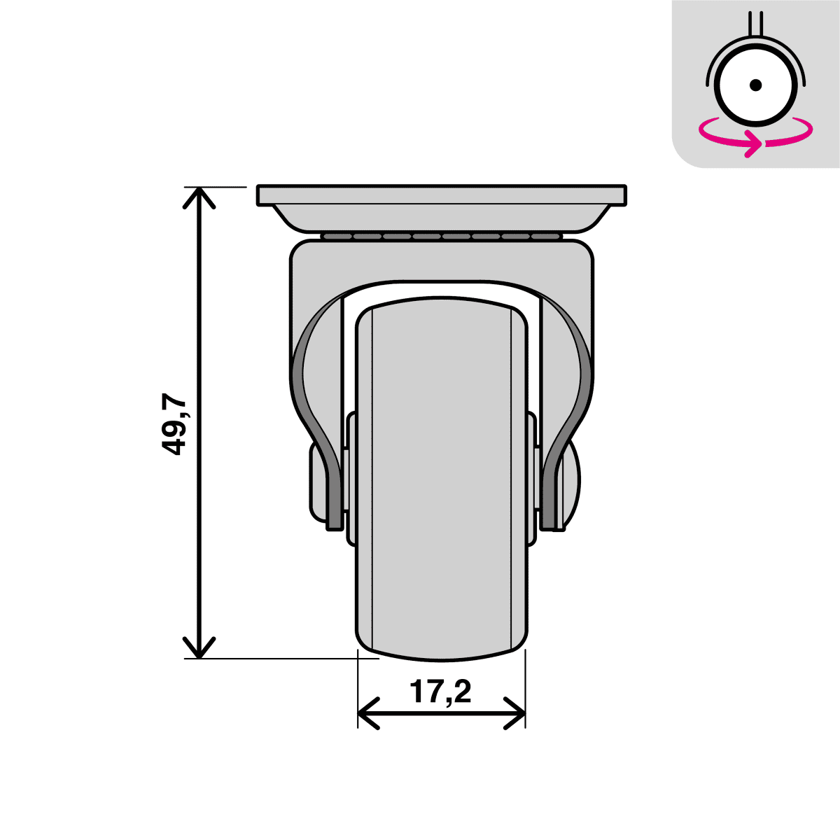 40 MM DIAMETER POLYPROPYLENE SWIVEL WHEEL WITH PLATE