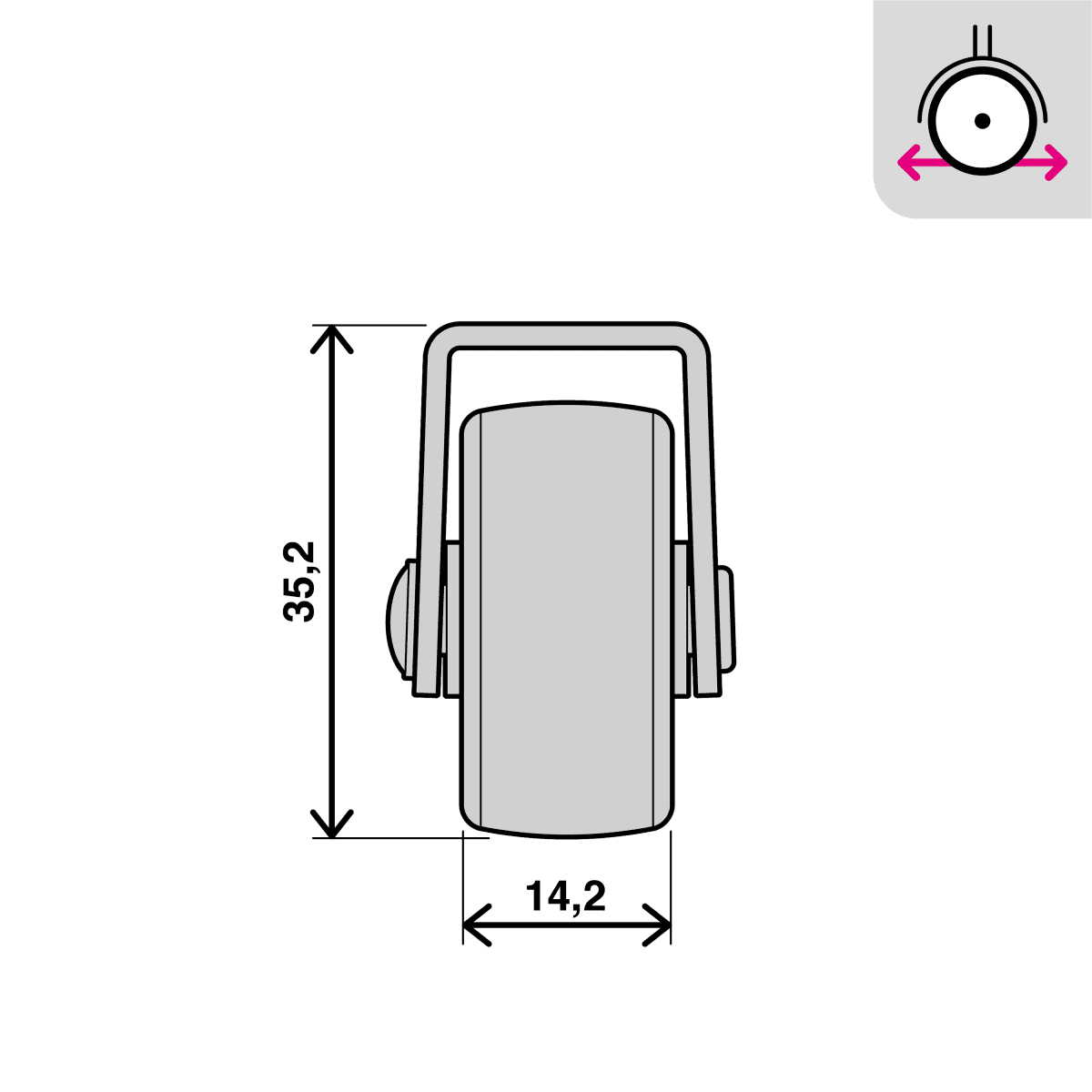 30 MM DIAMETER NYLON AND RUBBER WHEEL, FIXED SUPPORT