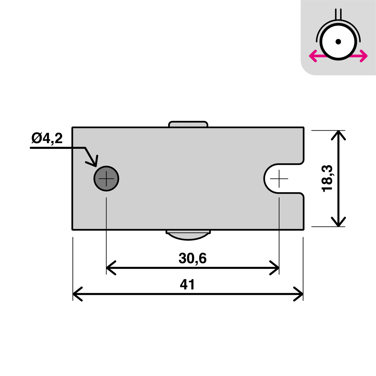 25 MM DIAMETER NYLON AND RUBBER WHEEL, FIXED SUPPORT