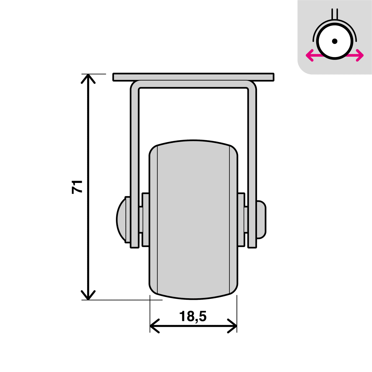 50 MM DIAMETER NYLON AND RUBBER WHEEL, FIXED SUPPORT