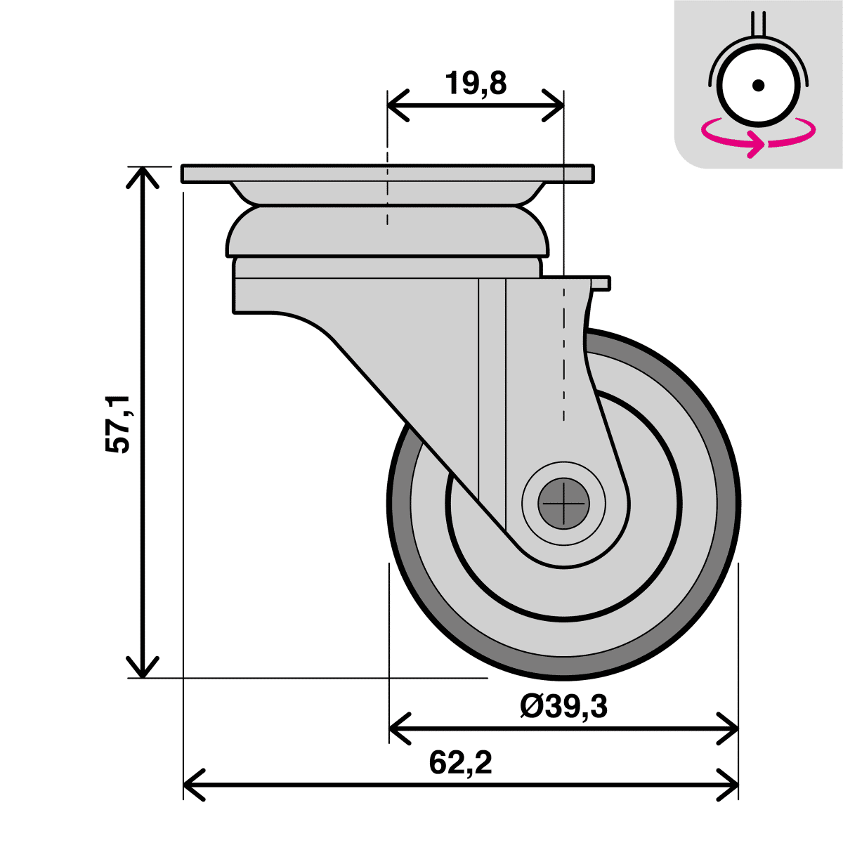 SWIVEL WHEEL DIAMETER 40 MM GALVANISED SUPPORT WITH PLATE