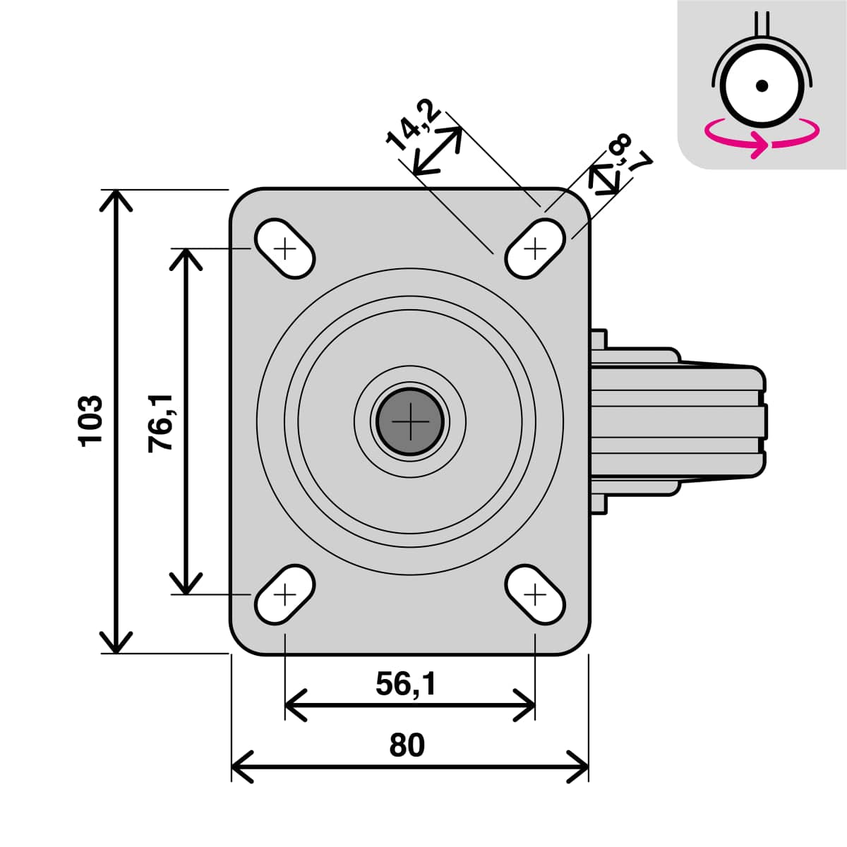 125MM DIAMETER SWIVEL RUBBER WHEEL WITH PLATE