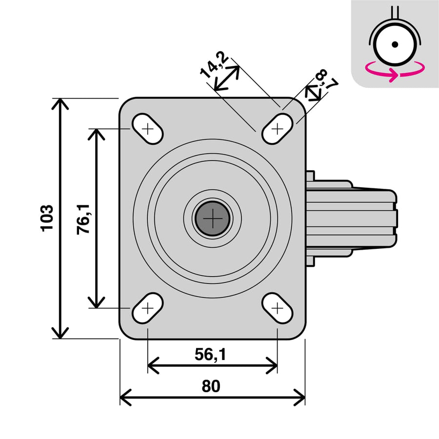 Bricocenter 125MM DIAMETER SWIVEL RUBBER WHEEL WITH PLATE