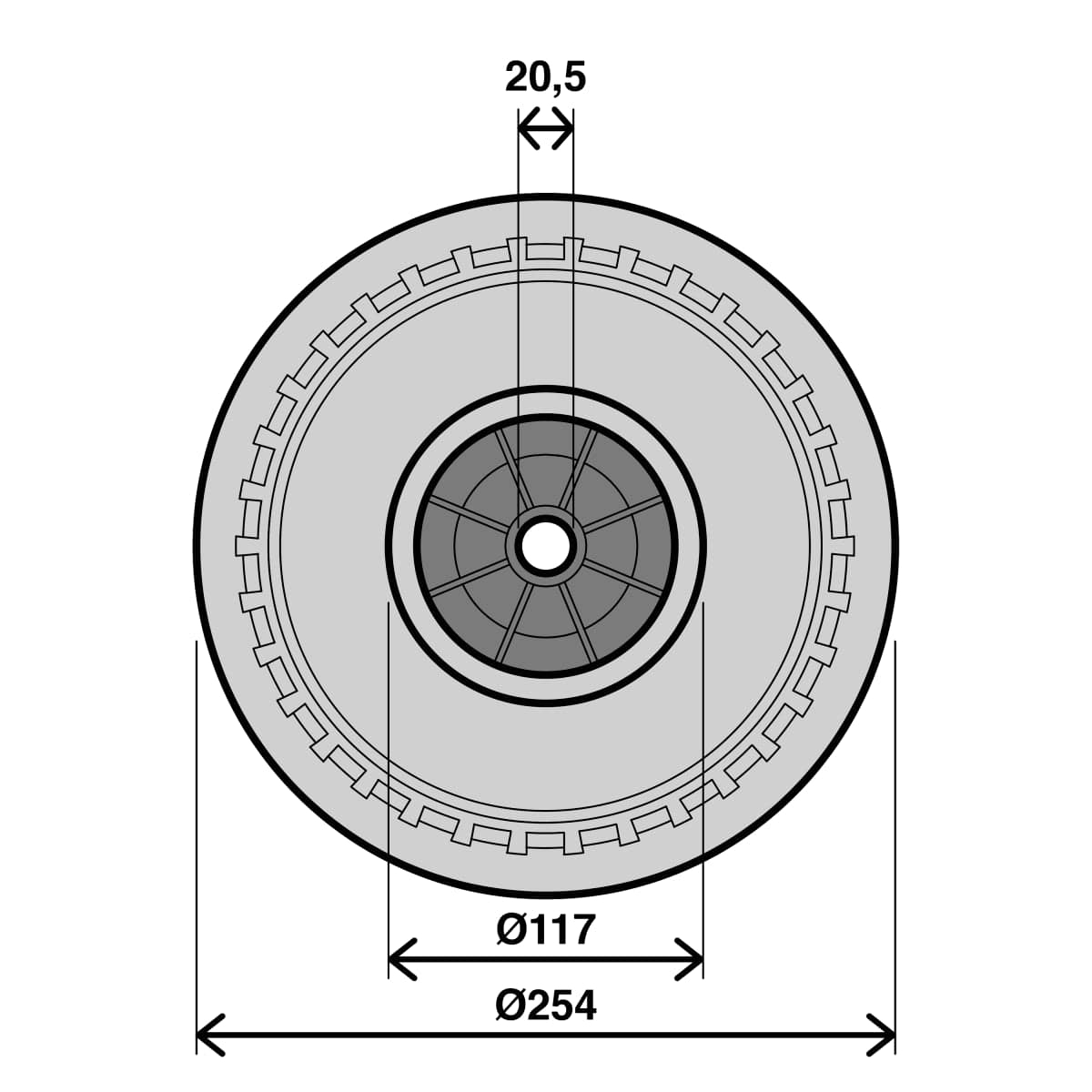 Bricocenter INFLATABLE PLASTIC TROLLEY WHEEL DIAMETER 260X85MM, LOAD 150 KG