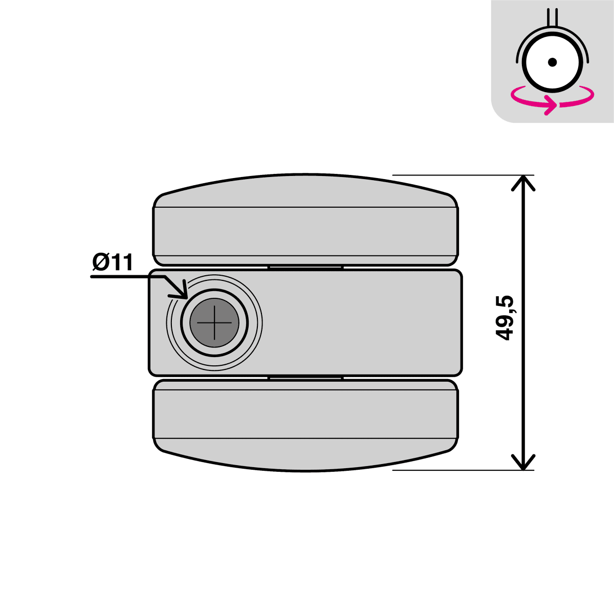 50 MM DIAMETER SWIVEL TWIN WHEEL WITH 10 MM SMOOTH AXLE