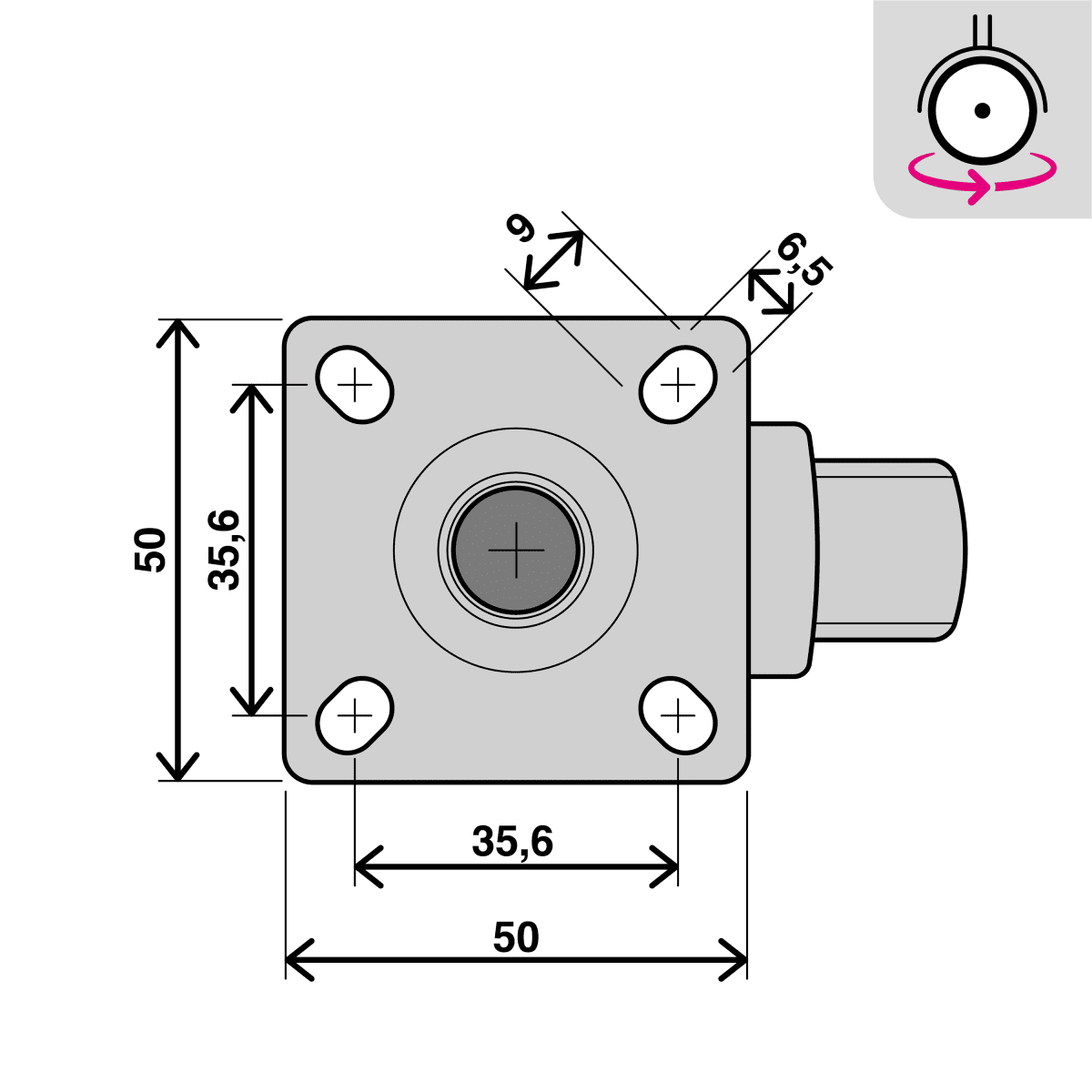 SWIVEL WHEEL DIAMETER 50 MM GALVANISED SUPPORT WITH PLATE