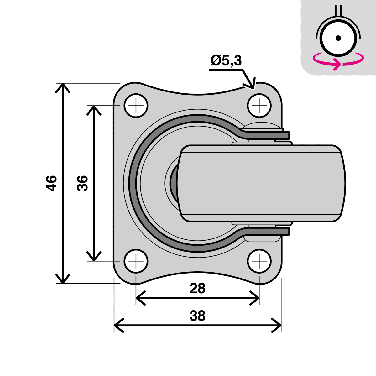 40 MM DIAMETER POLYPROPYLENE SWIVEL WHEEL WITH PLATE