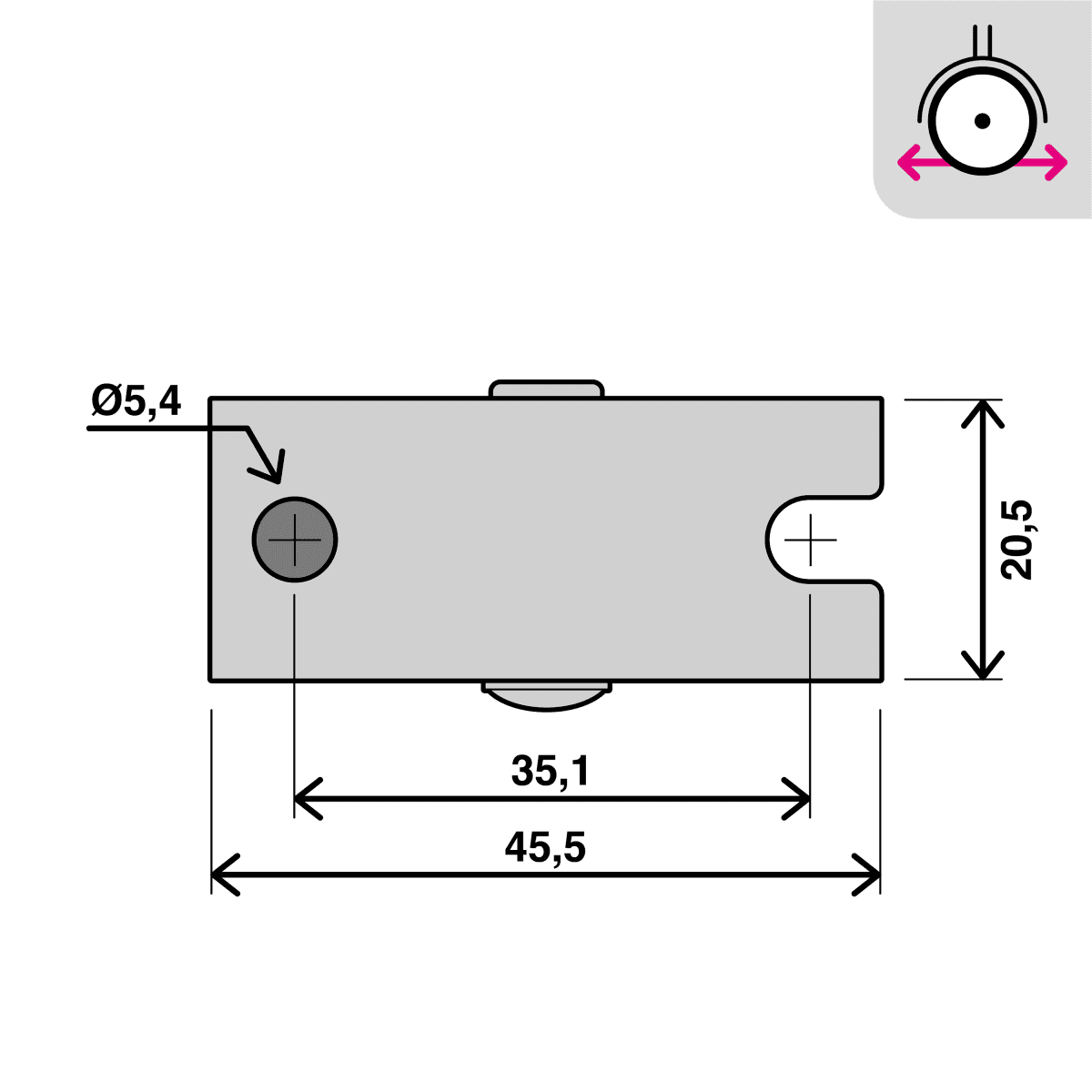 30 MM DIAMETER NYLON AND RUBBER WHEEL, FIXED SUPPORT