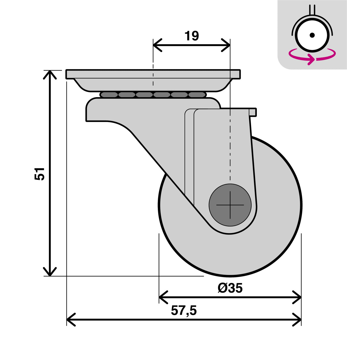 35 MM LIGHT TRANSPARENT WHEEL WITHOUT BRAKE WITH PLATE