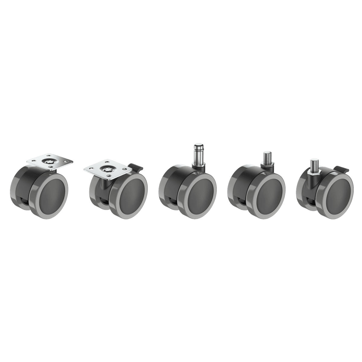 50 MM DIAMETER SWIVEL TWIN WHEEL WITH 10 MM SMOOTH AXLE