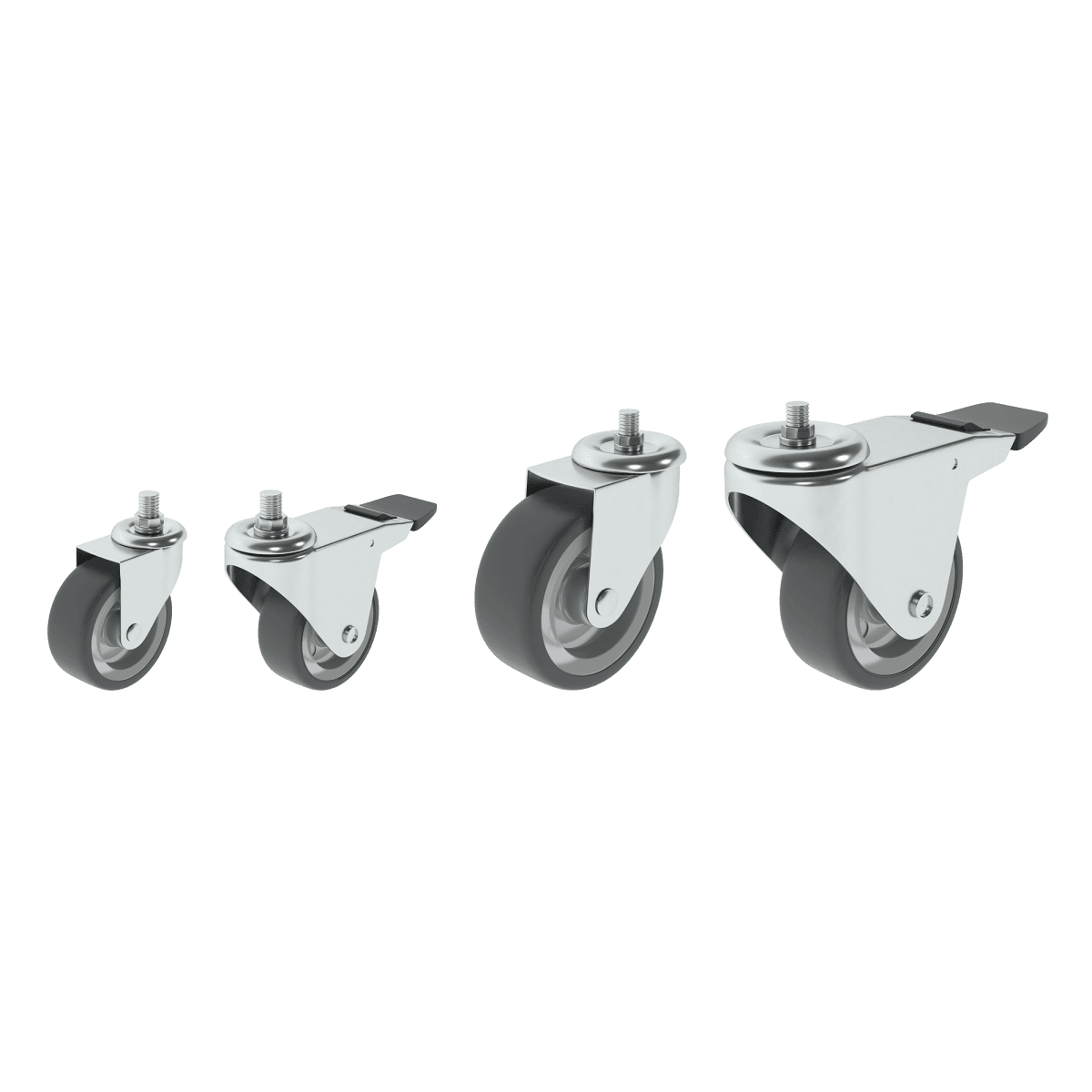 SWIVEL WHEEL WITH BRAKE DIAMETER 50 MM GALVANISED SUPPORT WITH THREADED PIN
