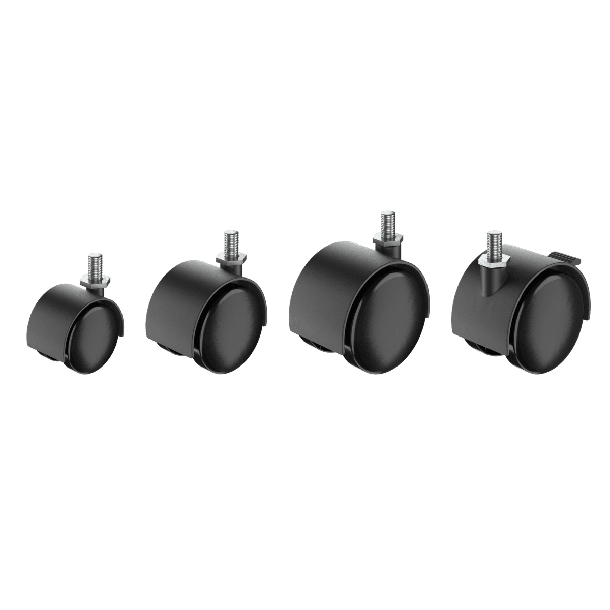 50 MM DIAMETER SWIVEL TWIN WHEEL WITH THREADED PIN