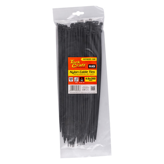 BLACK CABLE TIES 3.7X350MM 100 PIECES