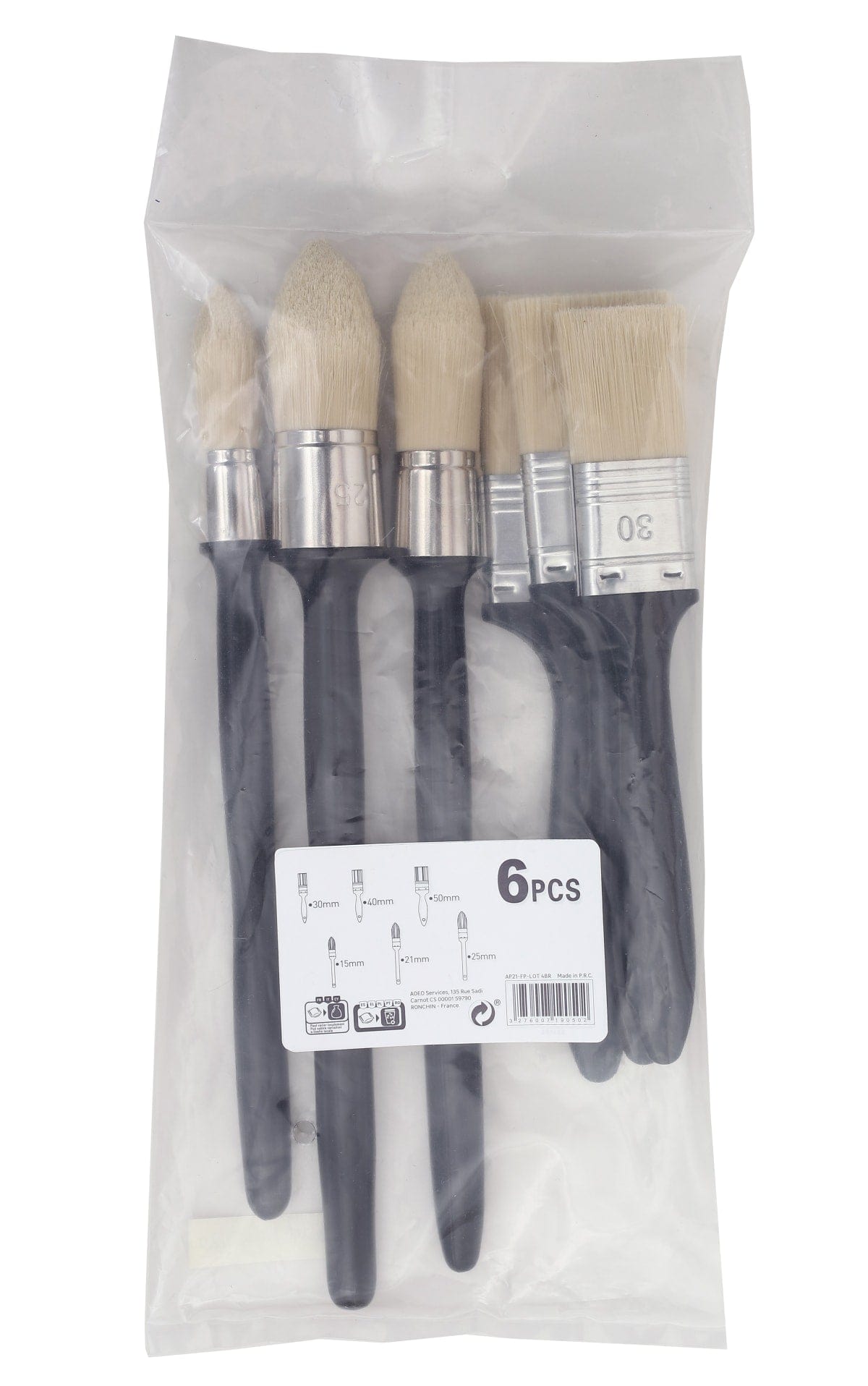 Bricocenter KIT 6 GENERAL BRUSHES BAND 15/21/25MM AND 3 FLAT BRUSHES 30/40/50MM