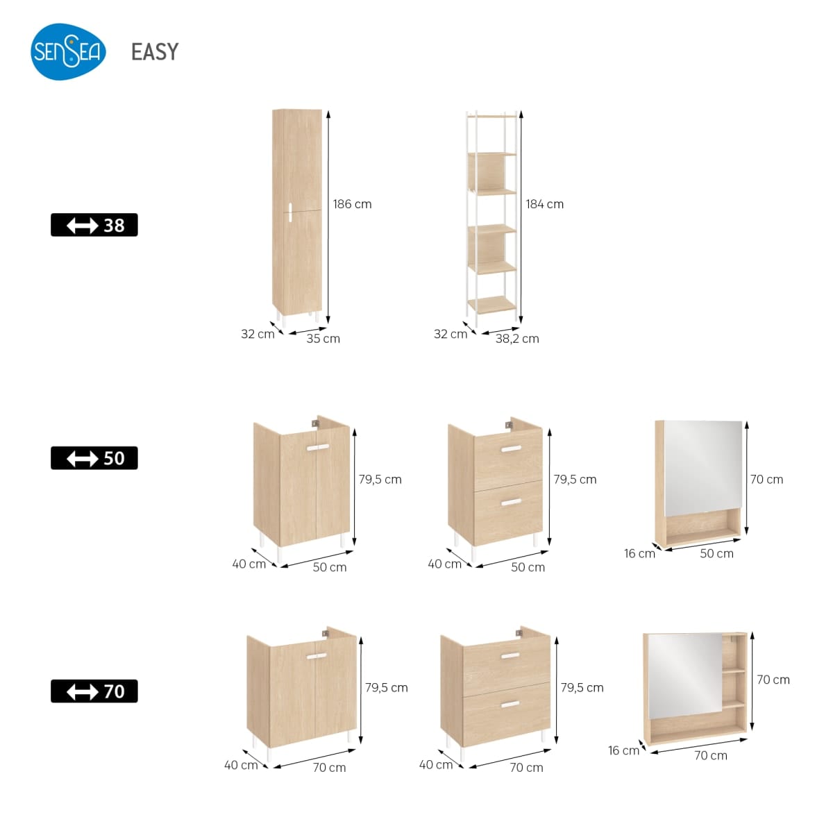 Bricocenter EASY STORAGE MIRROR CM. L70XP16X70H WITH 2 OAK SIDE SHELVES