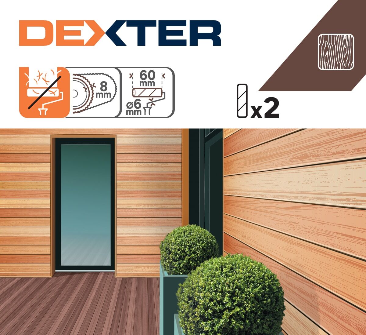 2 WOODEN REFILLS 6CM DEXTER