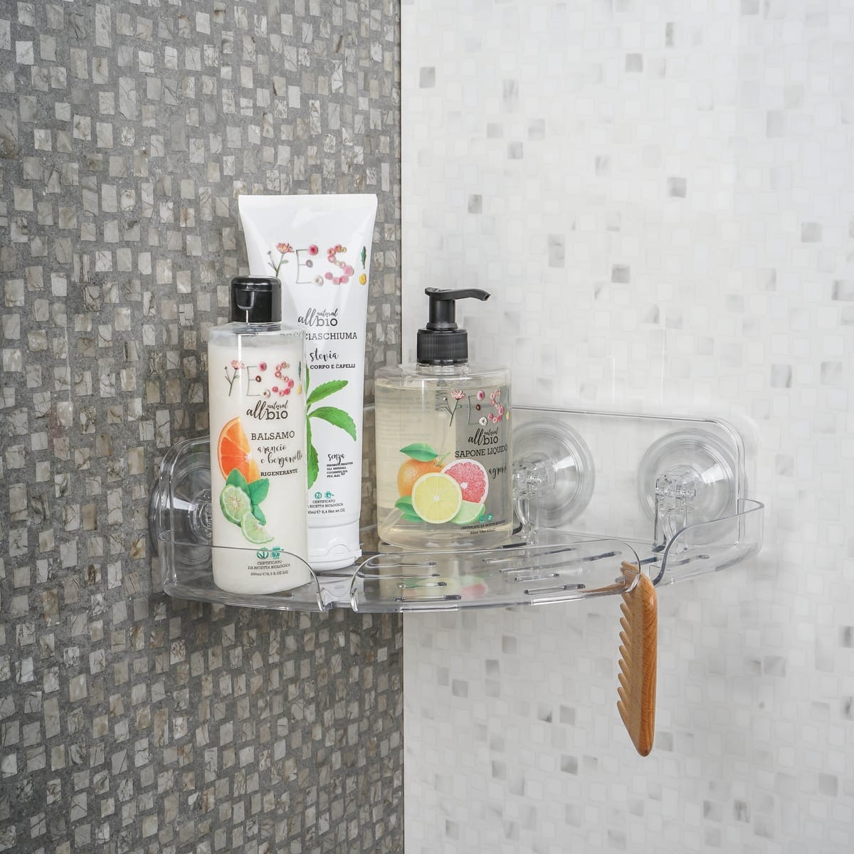 AIR CORNER PLASTIC SHOWER SHELF WITH SUCTION CUP