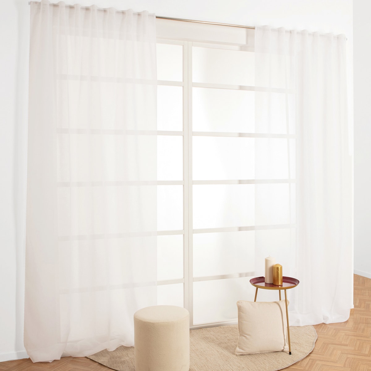 ACCADIA WHITE FILTER CURTAIN 140X280 WEBBING AND CONCEALED HANGING LOOP