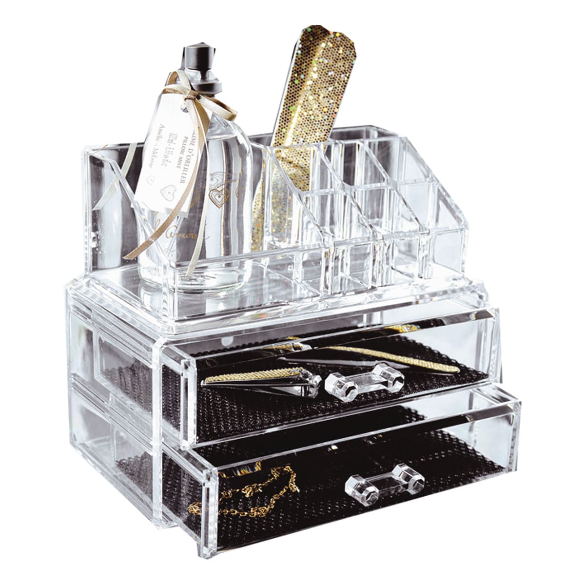 COSMETICS ORGANISER WITH 2 DRAWERS W18.8 D 11.7 H 15.8 CM