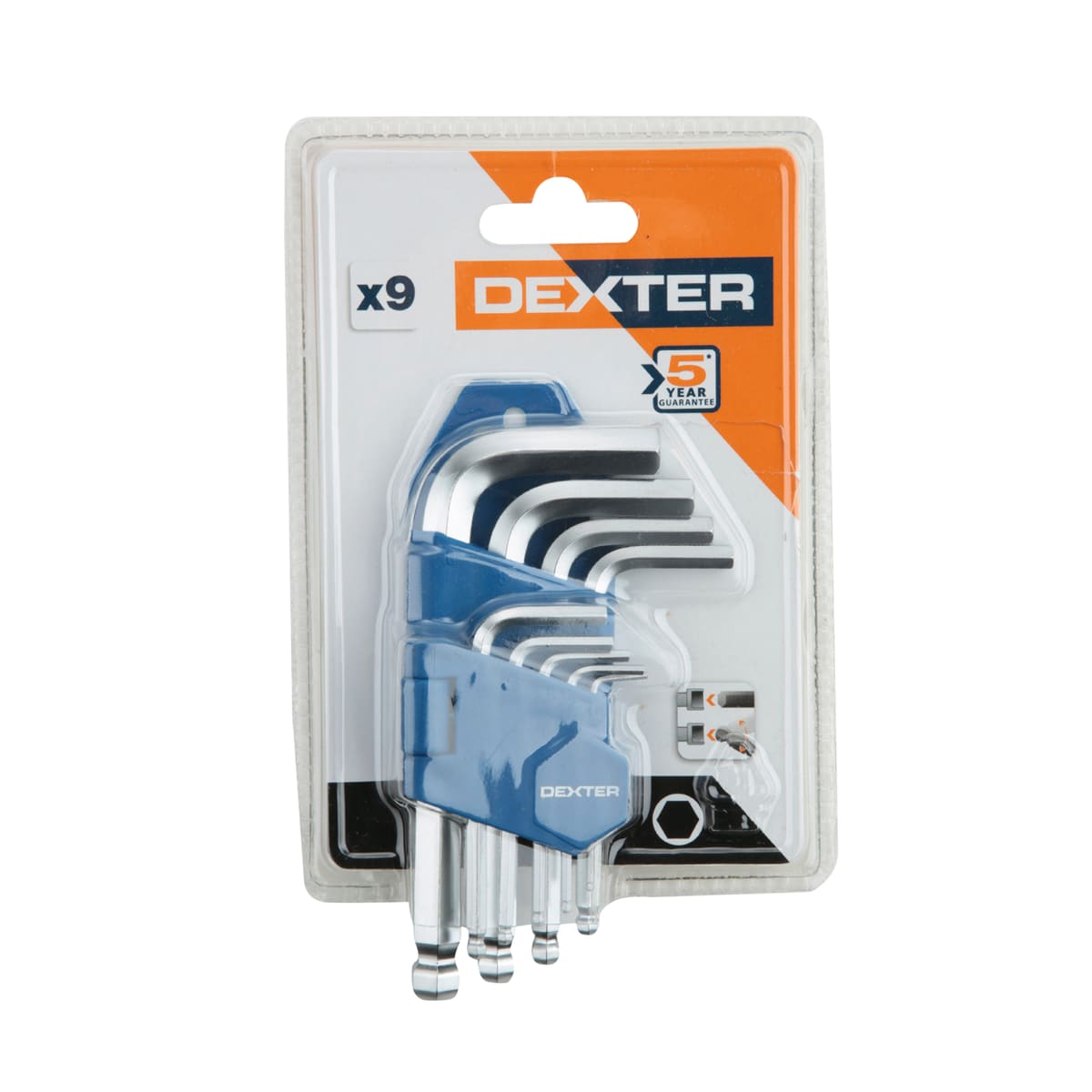 DEXTER HEXAGON SOCKET SPANNER SET 9-PIECE ASSORTED STEEL SIZES