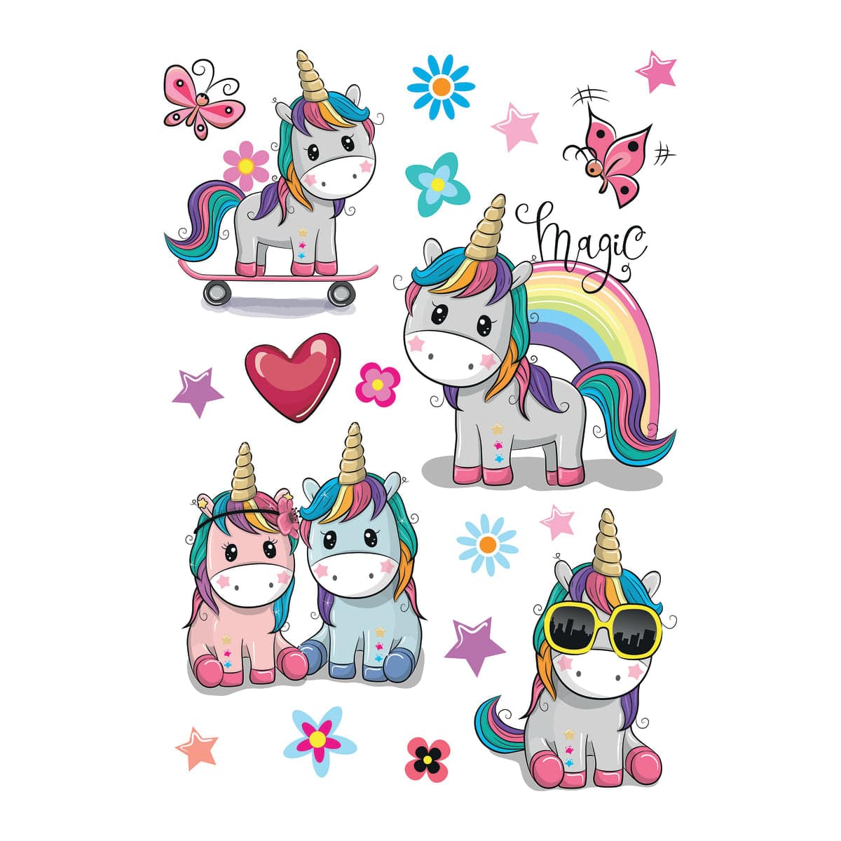 Bricocenter STICKER WALL COLOURFUL UNICORNS 47X47CM