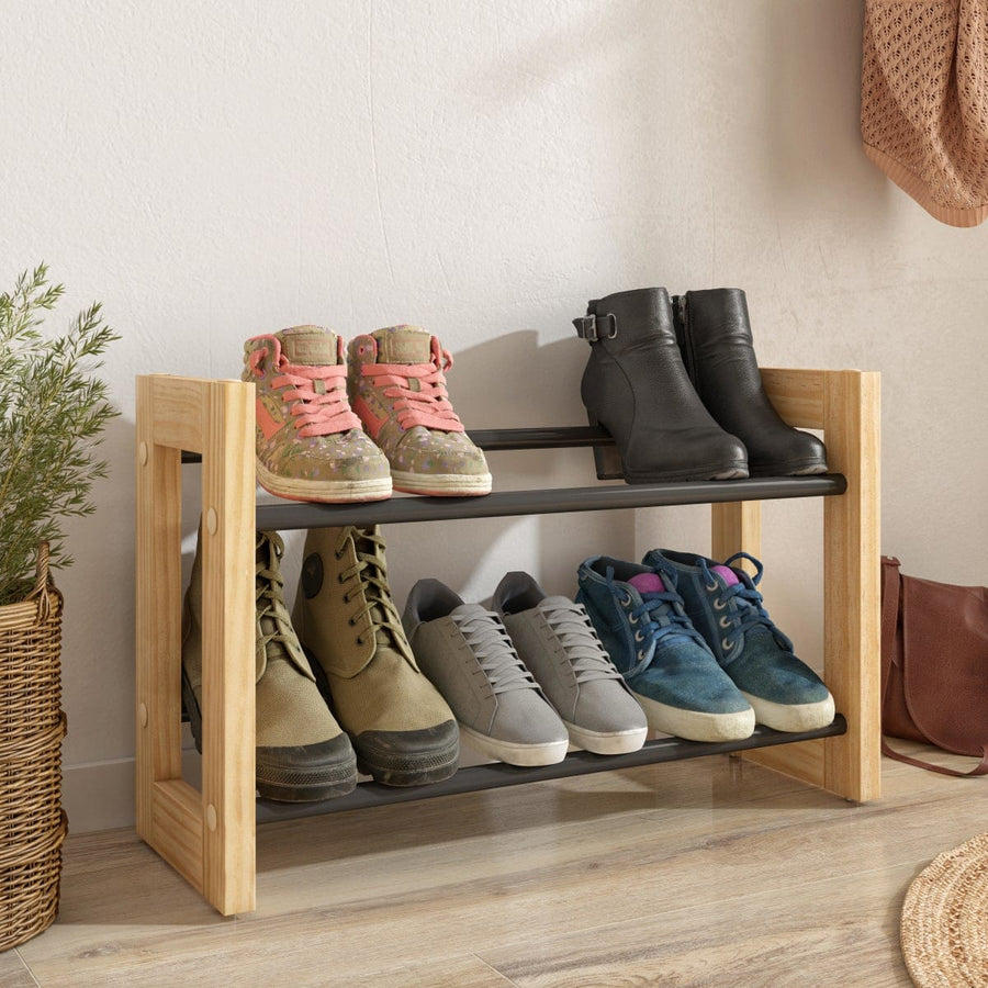 Bricocenter FLACKY EXTENDABLE AND STACKABLE WOODEN METAL SHOE SHELF SPACEO