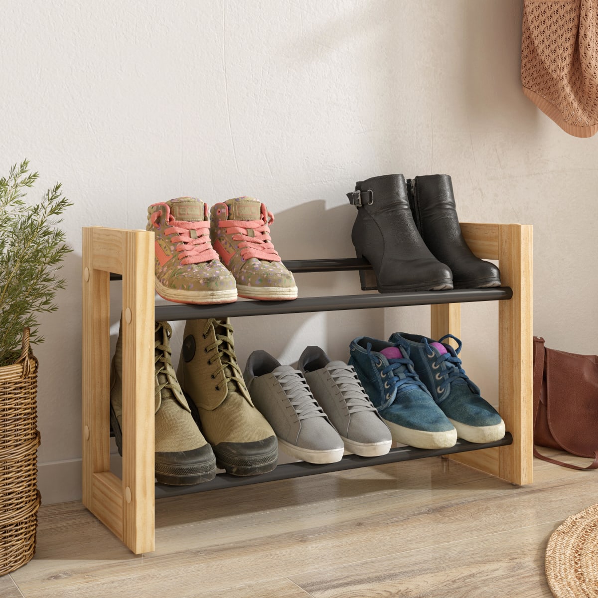 FLACKY EXTENDABLE AND STACKABLE WOODEN METAL SHOE SHELF SPACEO