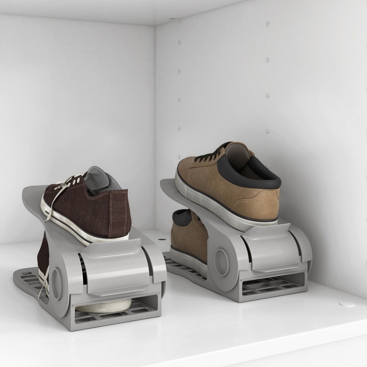 SPACE-SAVING ADJUSTABLE SHOE STEP GREY SPACEO